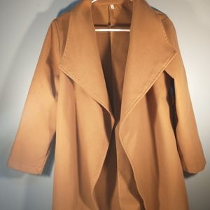 Womens Tan Fleece Coat Size Small SOFT Open Front Unbranded Southwestern Style